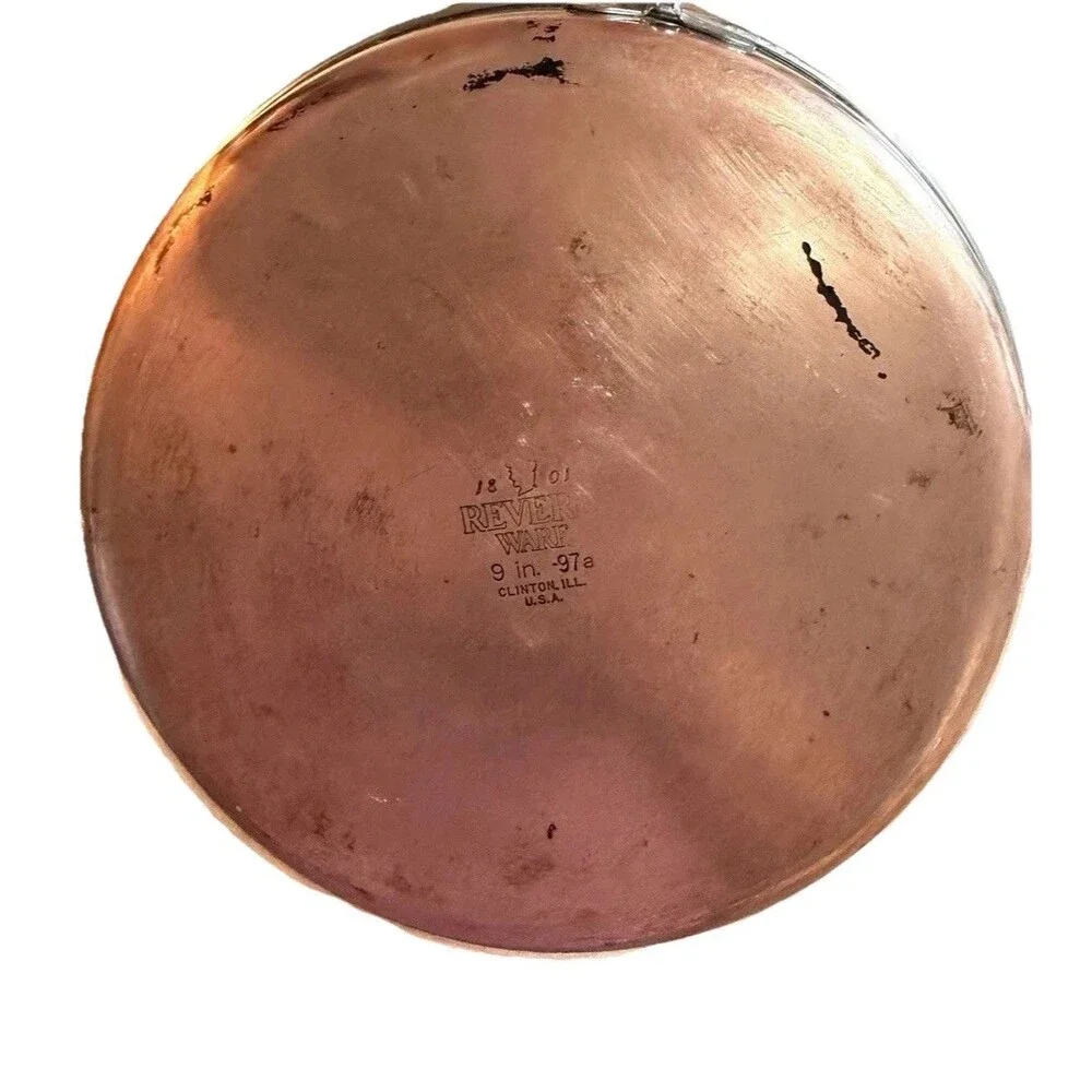 Revere Ware 1801 9” Skillet Copper Clad Frying Pan Clinton, IL 1997 Vintage - Picture 5 of 12